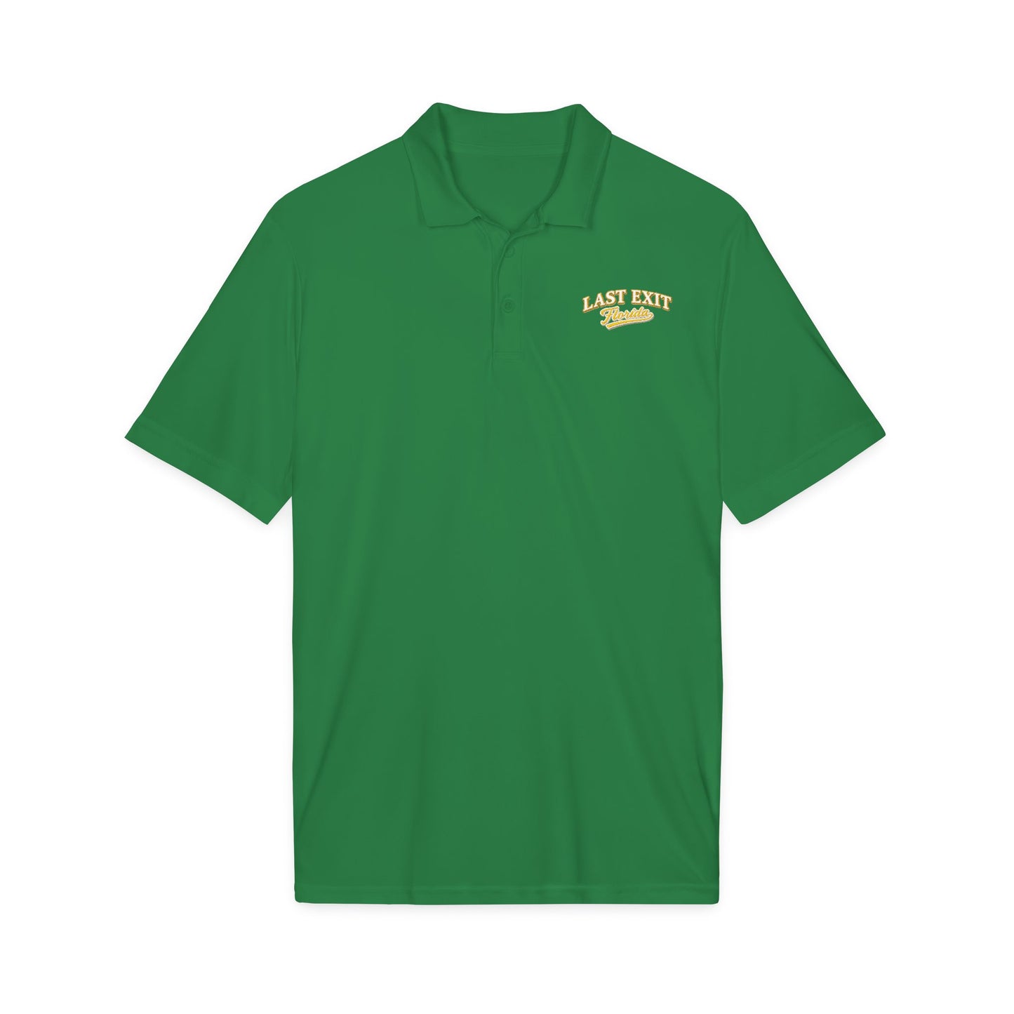 Last Exit Florida Vintage Script Performance Polo — Embroidered Golf & Travel Polo
