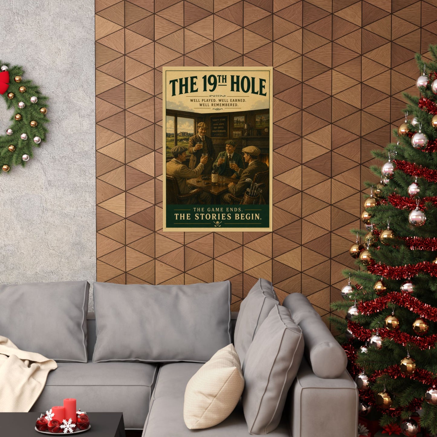The 19th Hole Golf Poster – Vintage Bar Pub Scene, “The Game Ends. The Stories Begin.” Matte Vertical Print