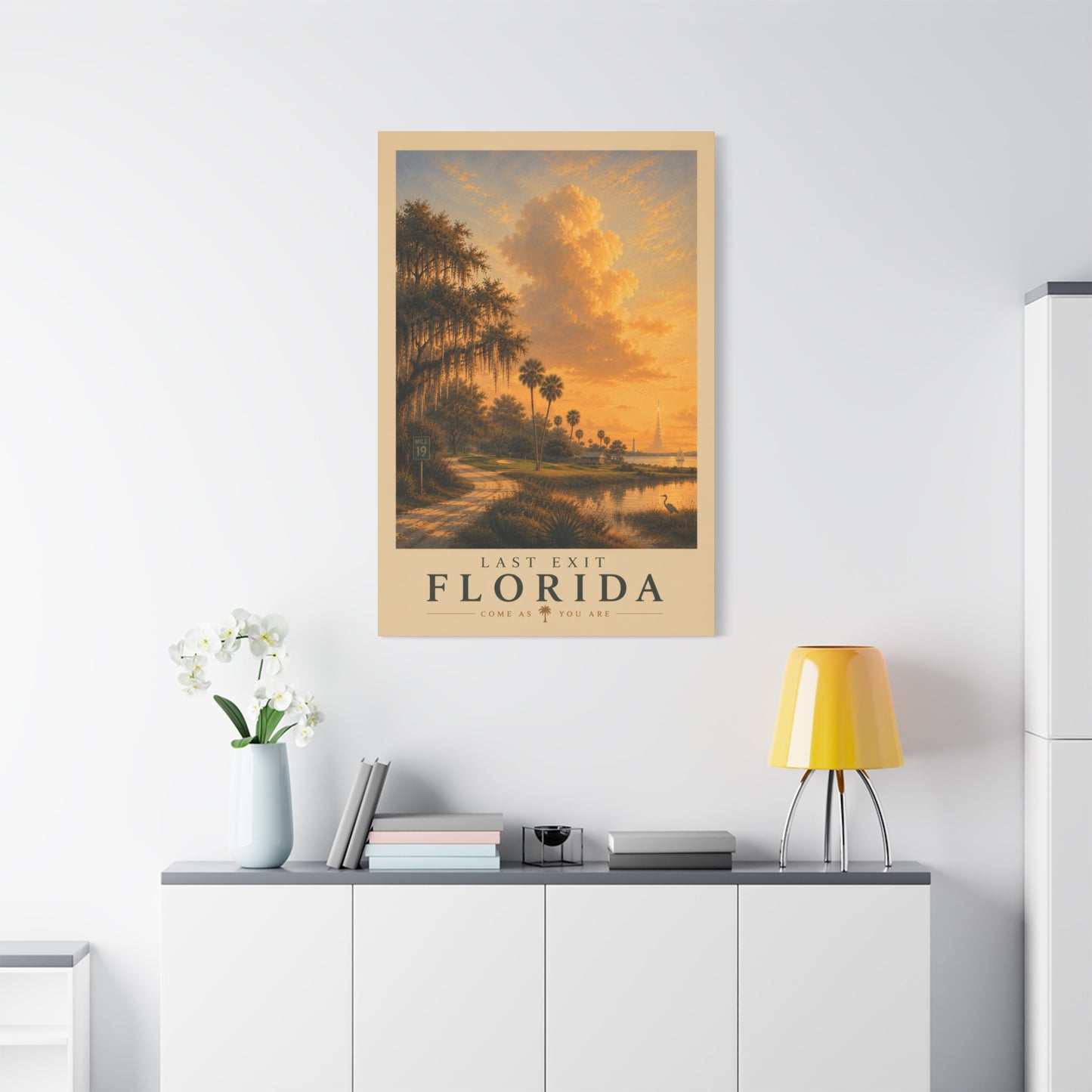 Sunset Bay Matte Canvas Print — Palm Trees & Marina Coastal Wall Art, Stretched 1.25"