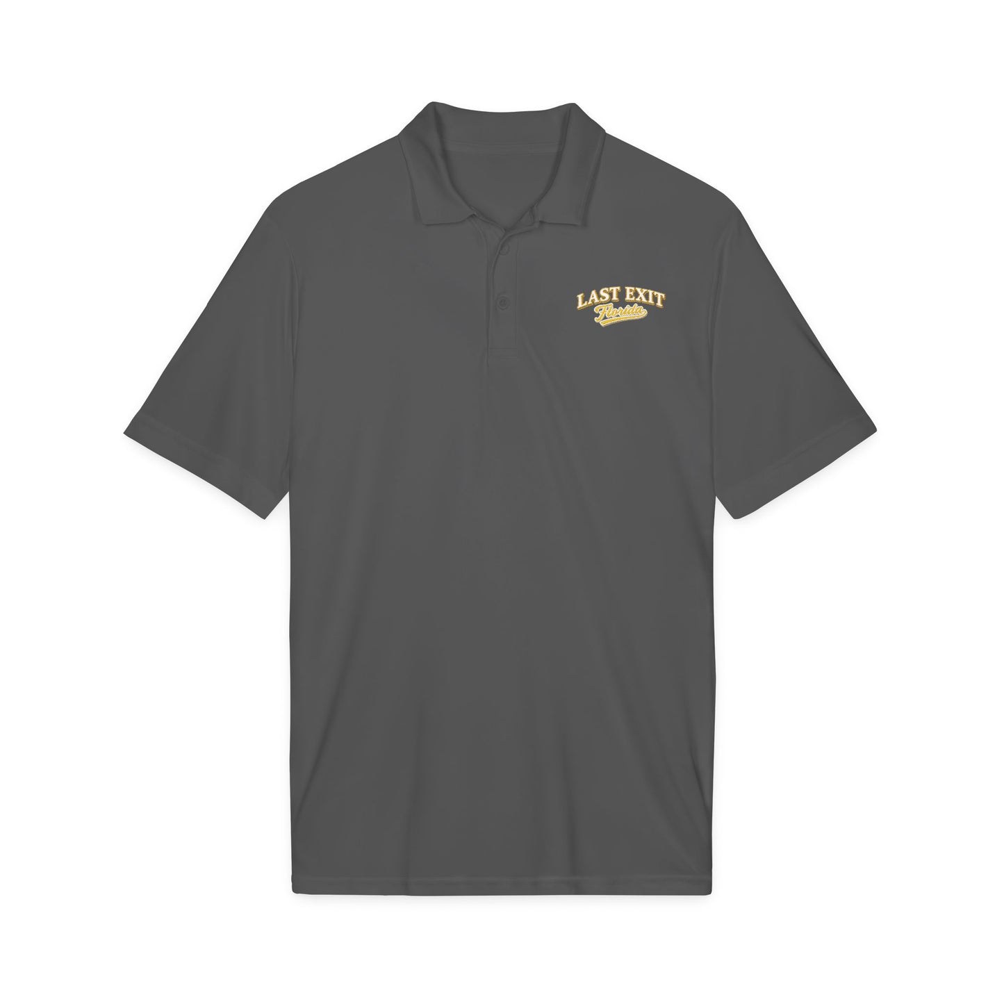 Last Exit Florida Vintage Script Performance Polo — Embroidered Golf & Travel Polo