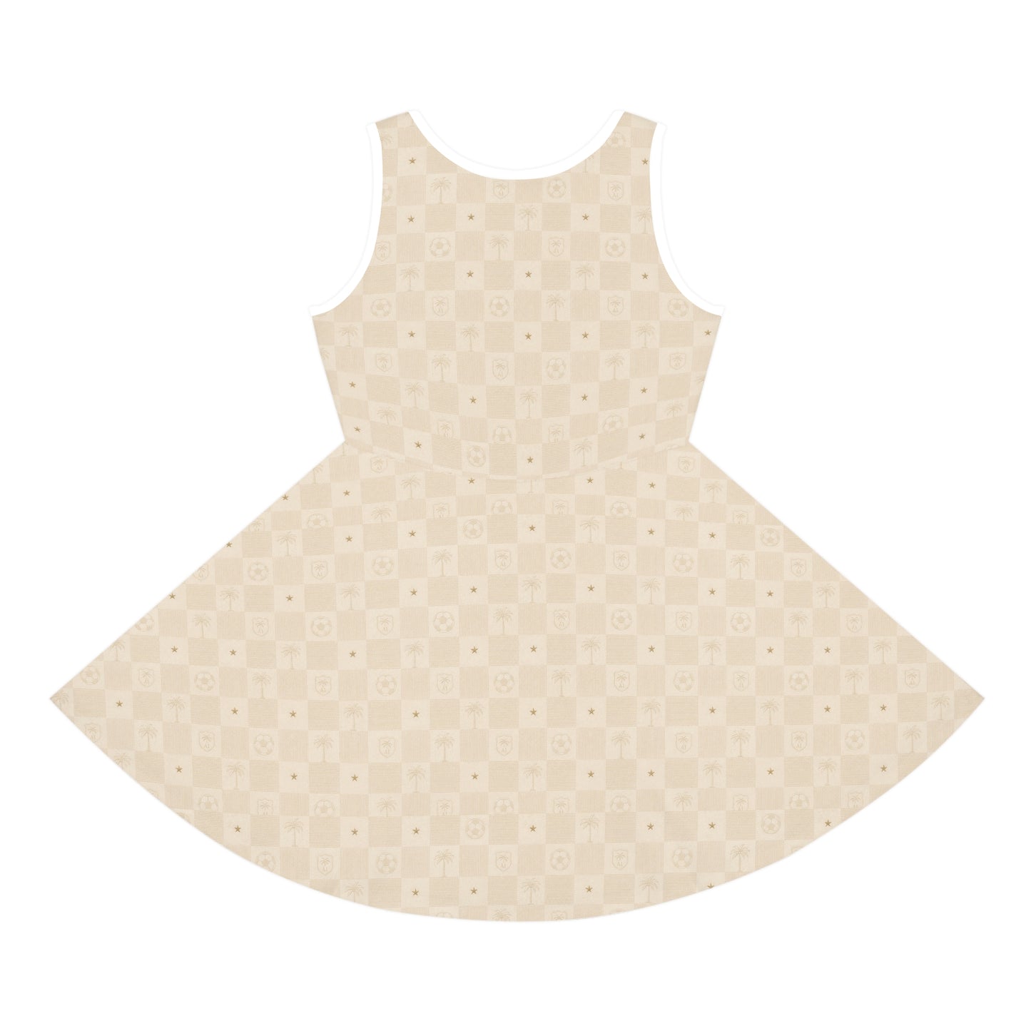 Girls' Sleeveless Sundress — Neutral Checkerboard A-Line (Florida-Inspired)