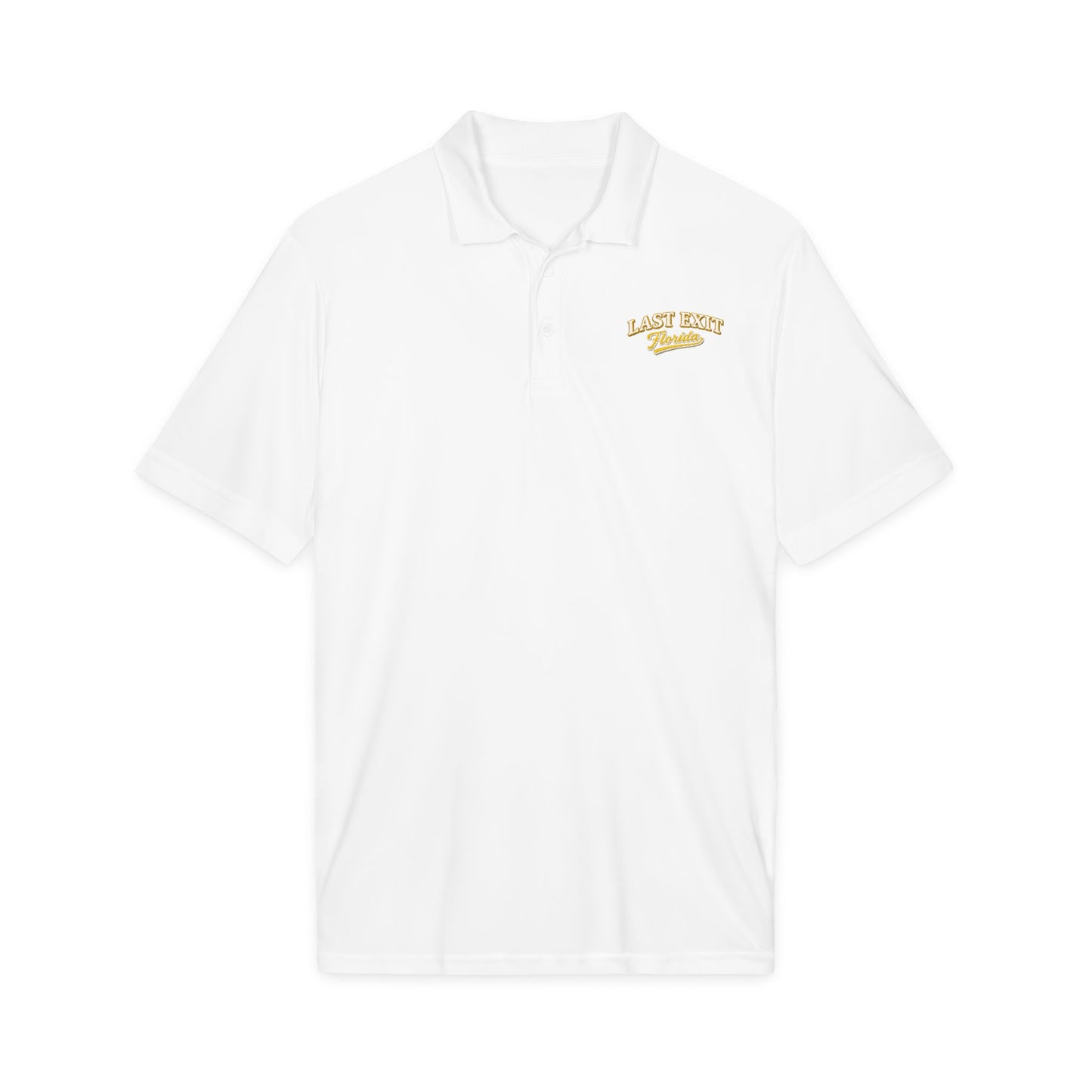 Last Exit Florida Vintage Script Performance Polo — Embroidered Golf & Travel Polo