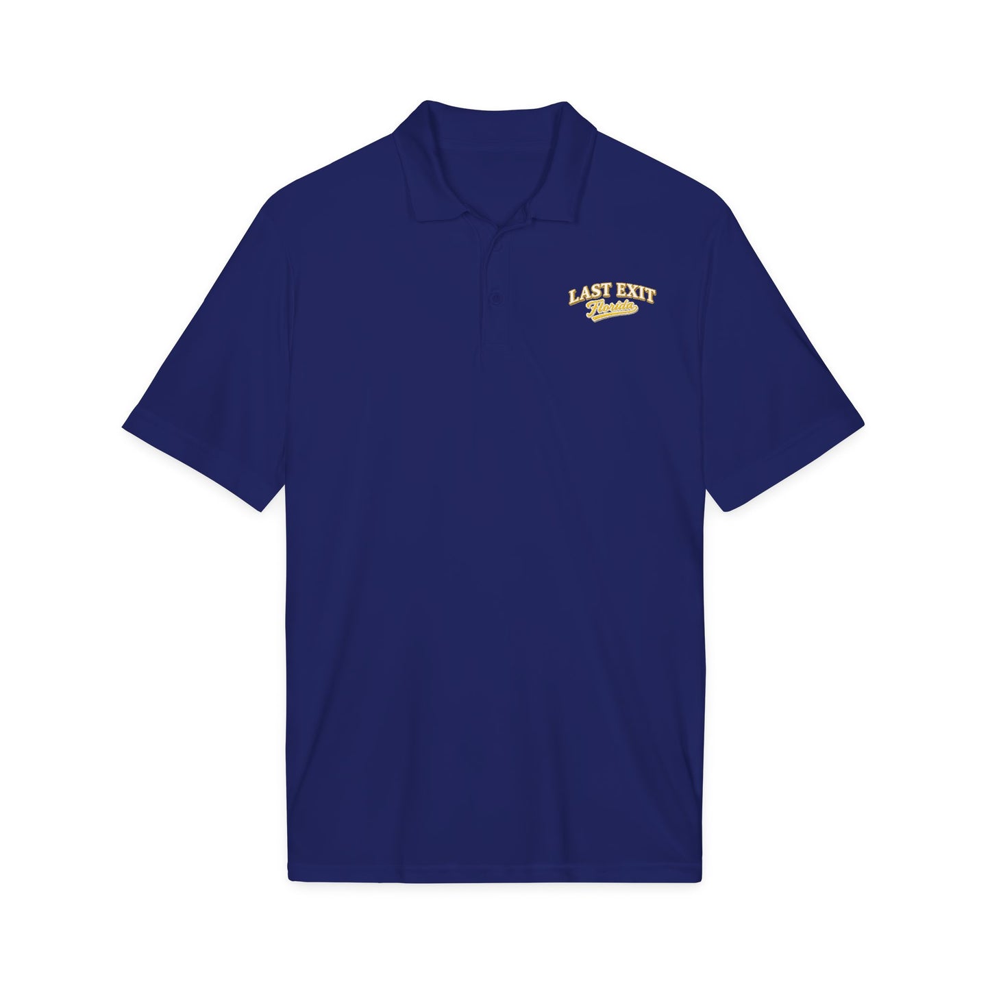 Last Exit Florida Vintage Script Performance Polo — Embroidered Golf & Travel Polo