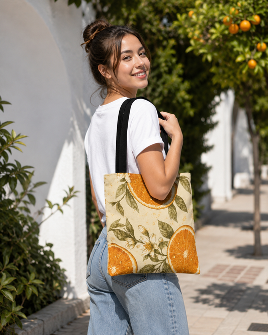 Citrus Blossom Tote Bag – Vintage Orange Floral All-Over Print