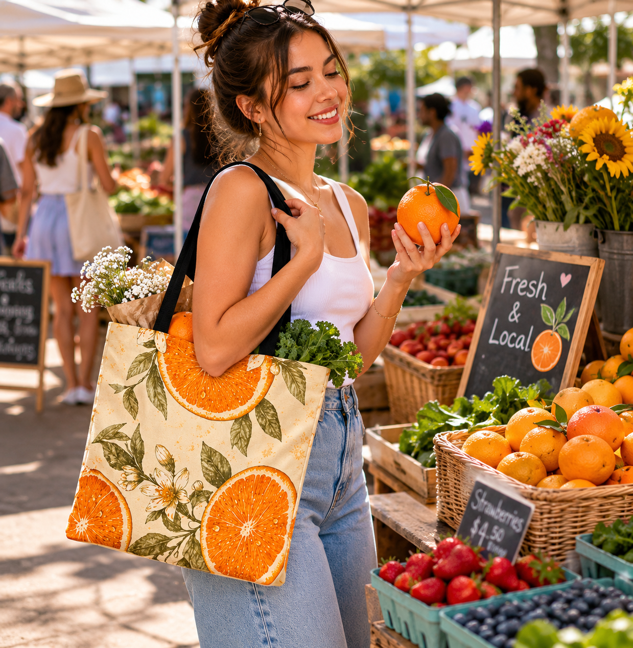 Citrus Blossom Tote Bag – Vintage Orange Floral All-Over Print