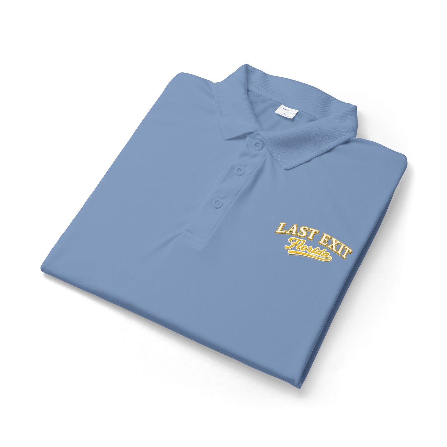 Last Exit Florida Vintage Script Performance Polo — Embroidered Golf & Travel Polo