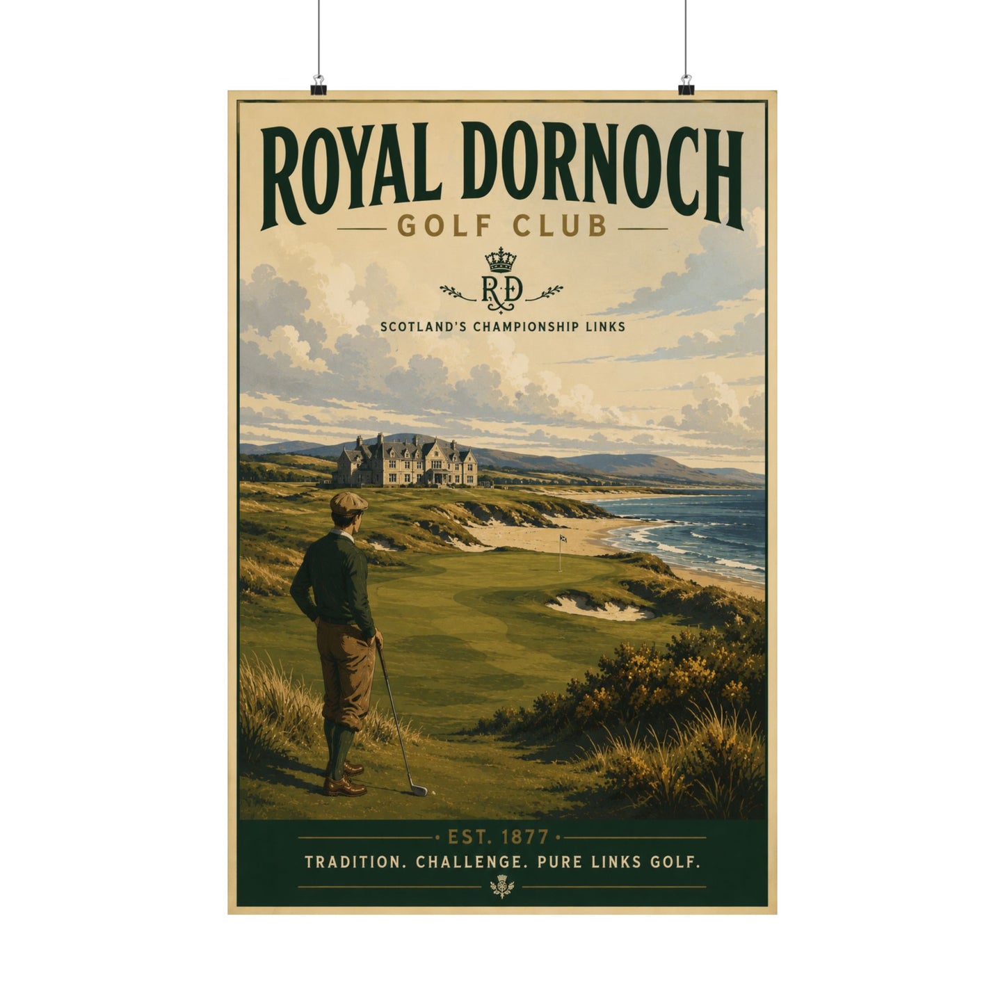Royal Dornoch Golf Poster – Vintage Golf Scene, Matte Vertical Print