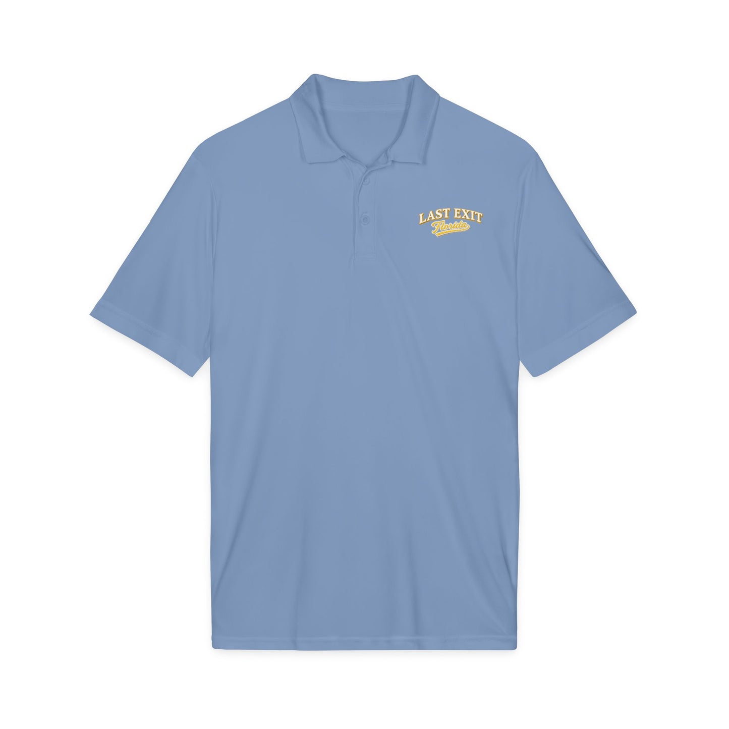 Last Exit Florida Vintage Script Performance Polo — Embroidered Golf & Travel Polo