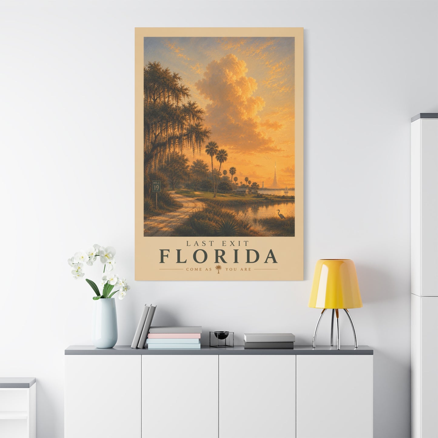 Sunset Bay Matte Canvas Print — Palm Trees & Marina Coastal Wall Art, Stretched 1.25"