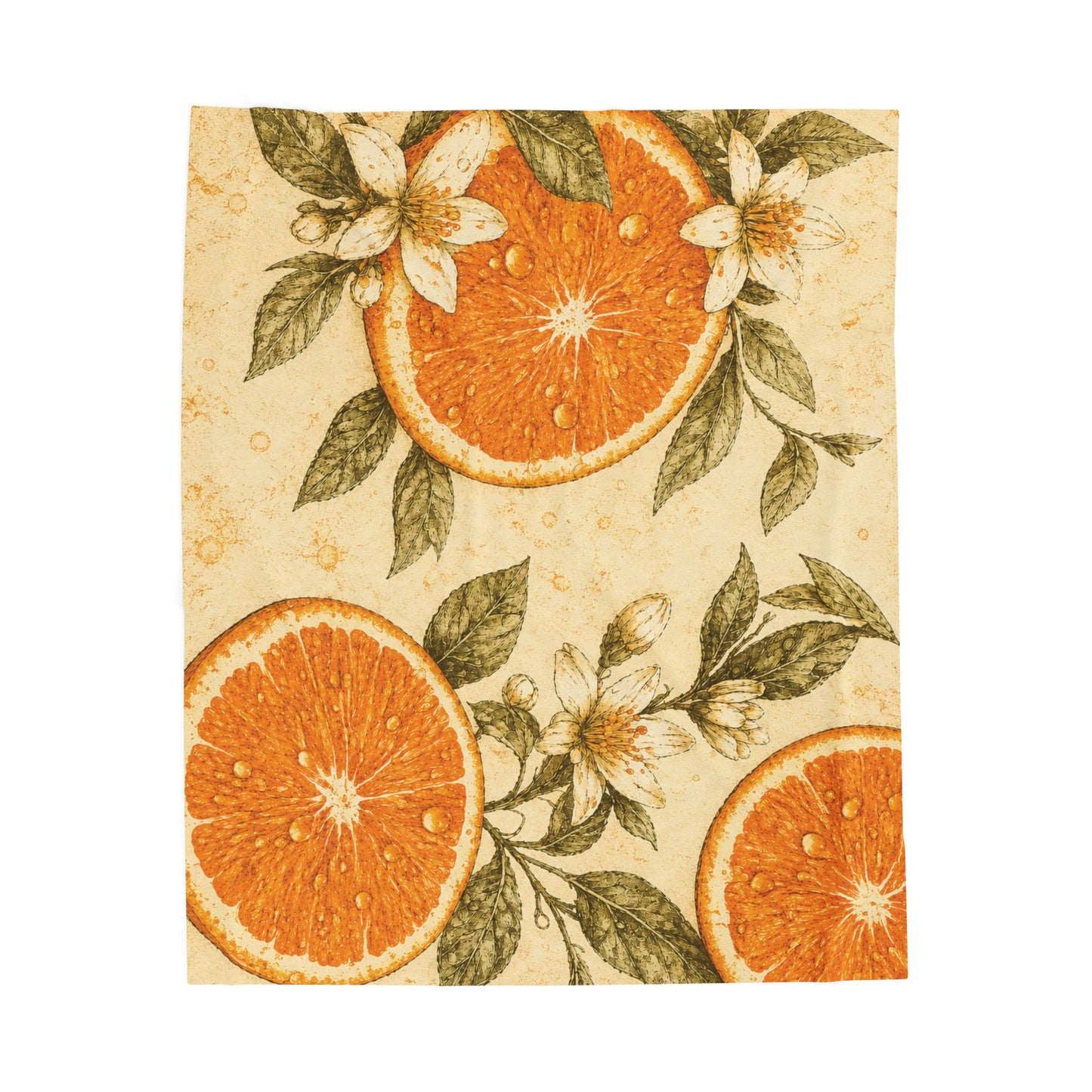 Velveteen Plush Blanket — Vintage Orange Citrus Floral Throw