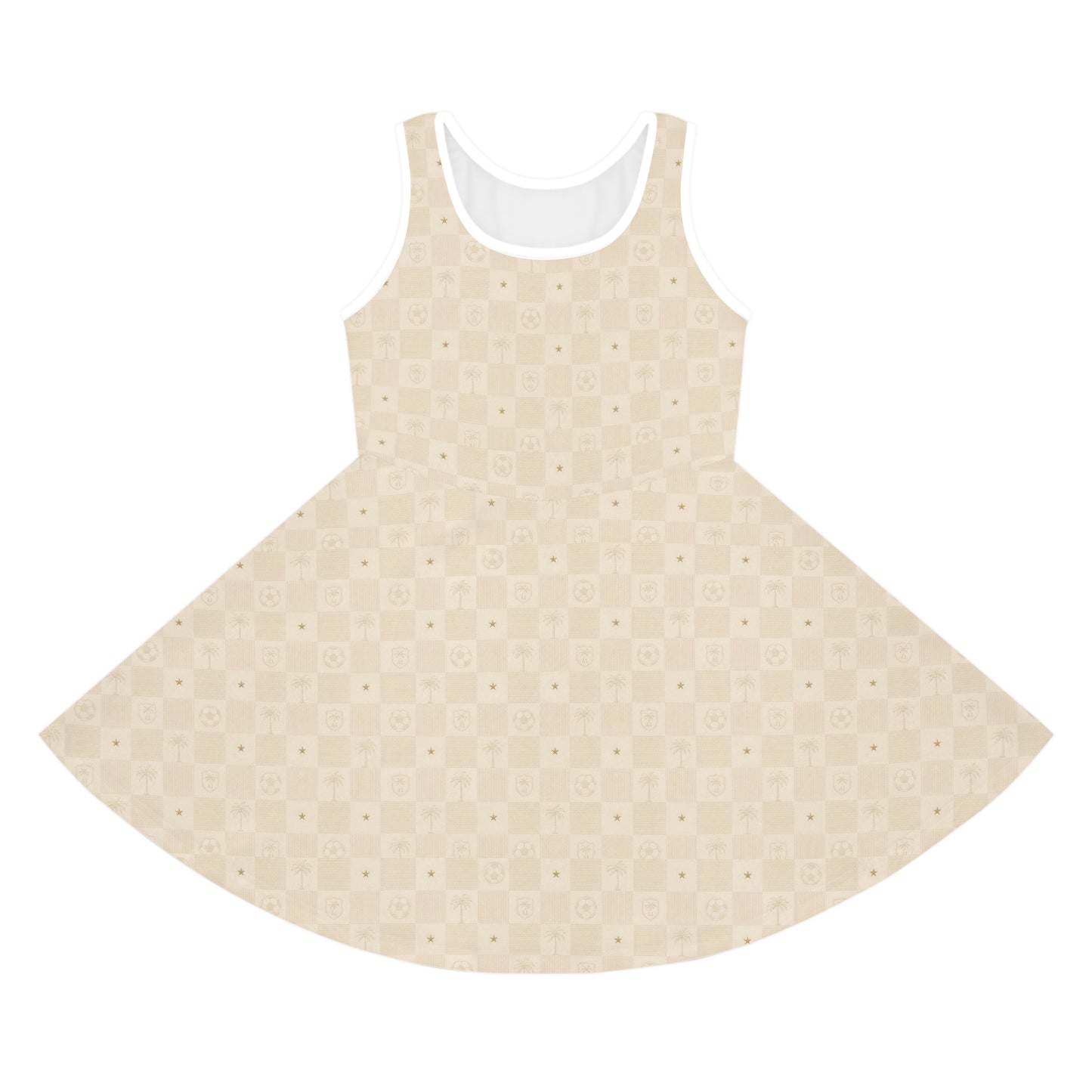 Girls' Sleeveless Sundress — Neutral Checkerboard A-Line (Florida-Inspired)