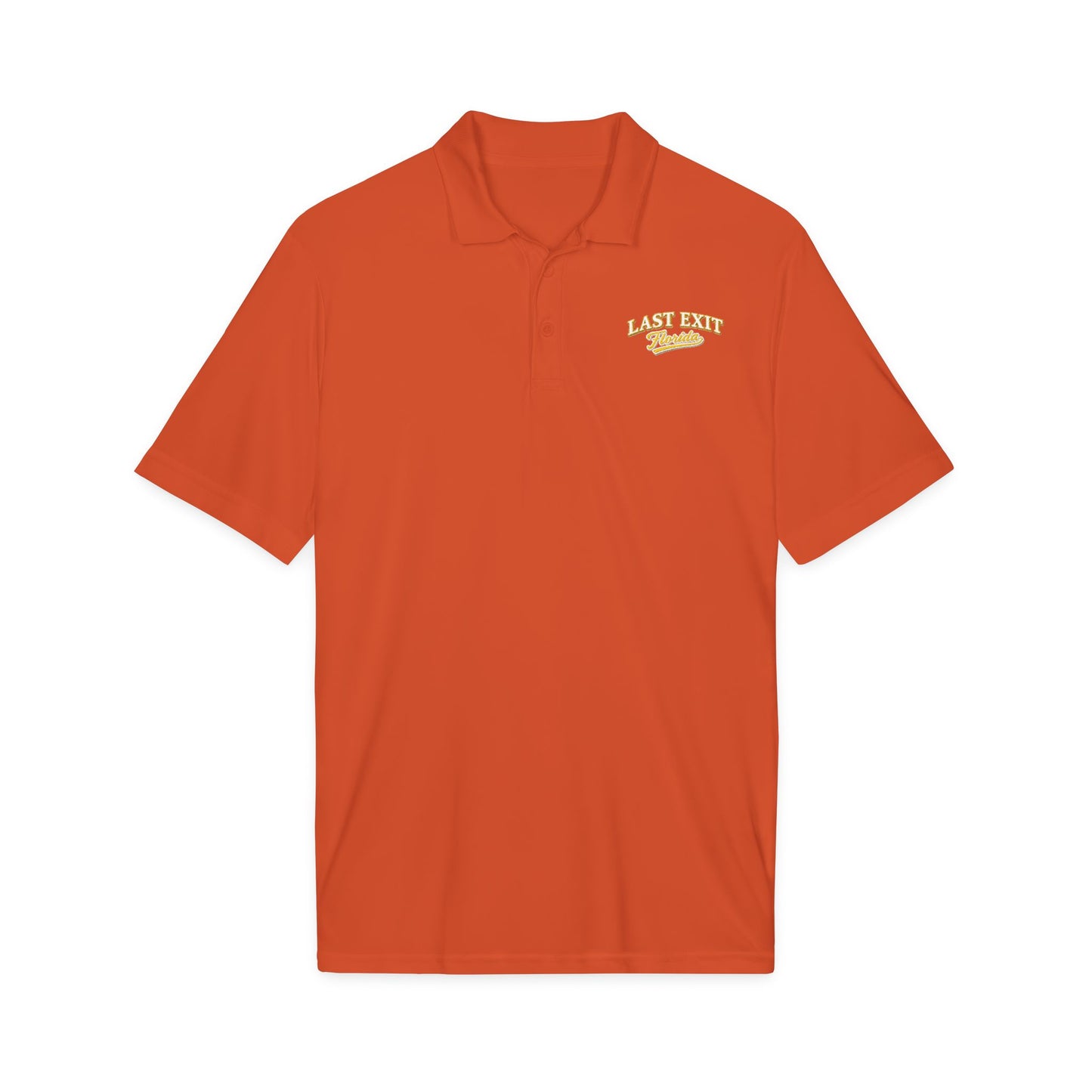 Last Exit Florida Vintage Script Performance Polo — Embroidered Golf & Travel Polo