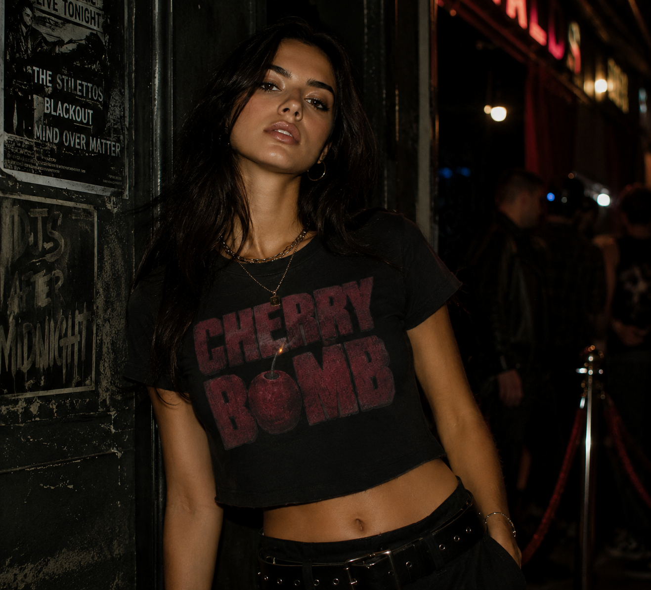 Cherry Bomb Vintage Crop Tee – Black