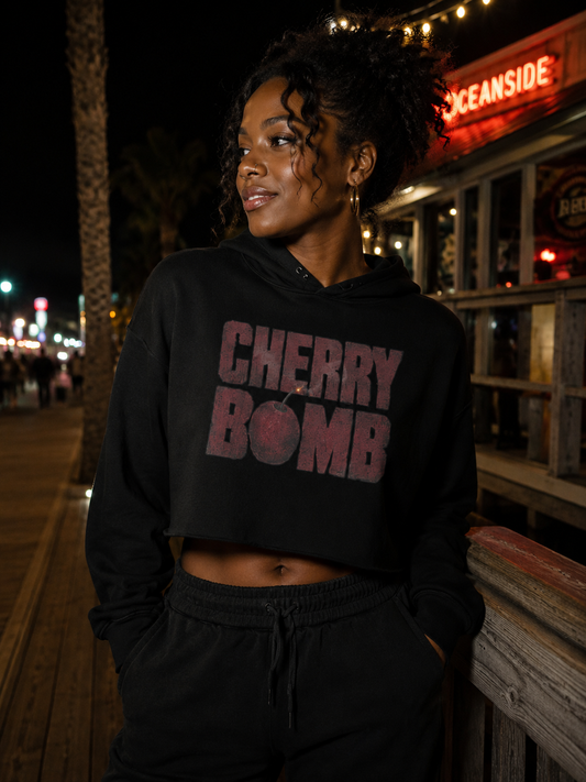 Cherry Bomb Cropped Hoodie – Black