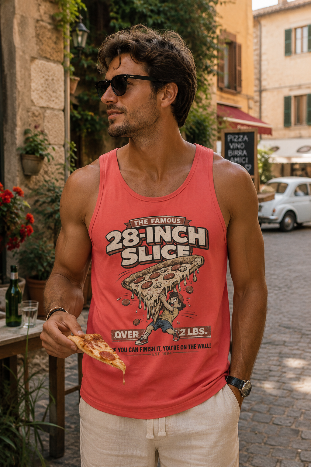 The Famous 28-Inch Slice Tank Top – Vintage Pizza Graphic