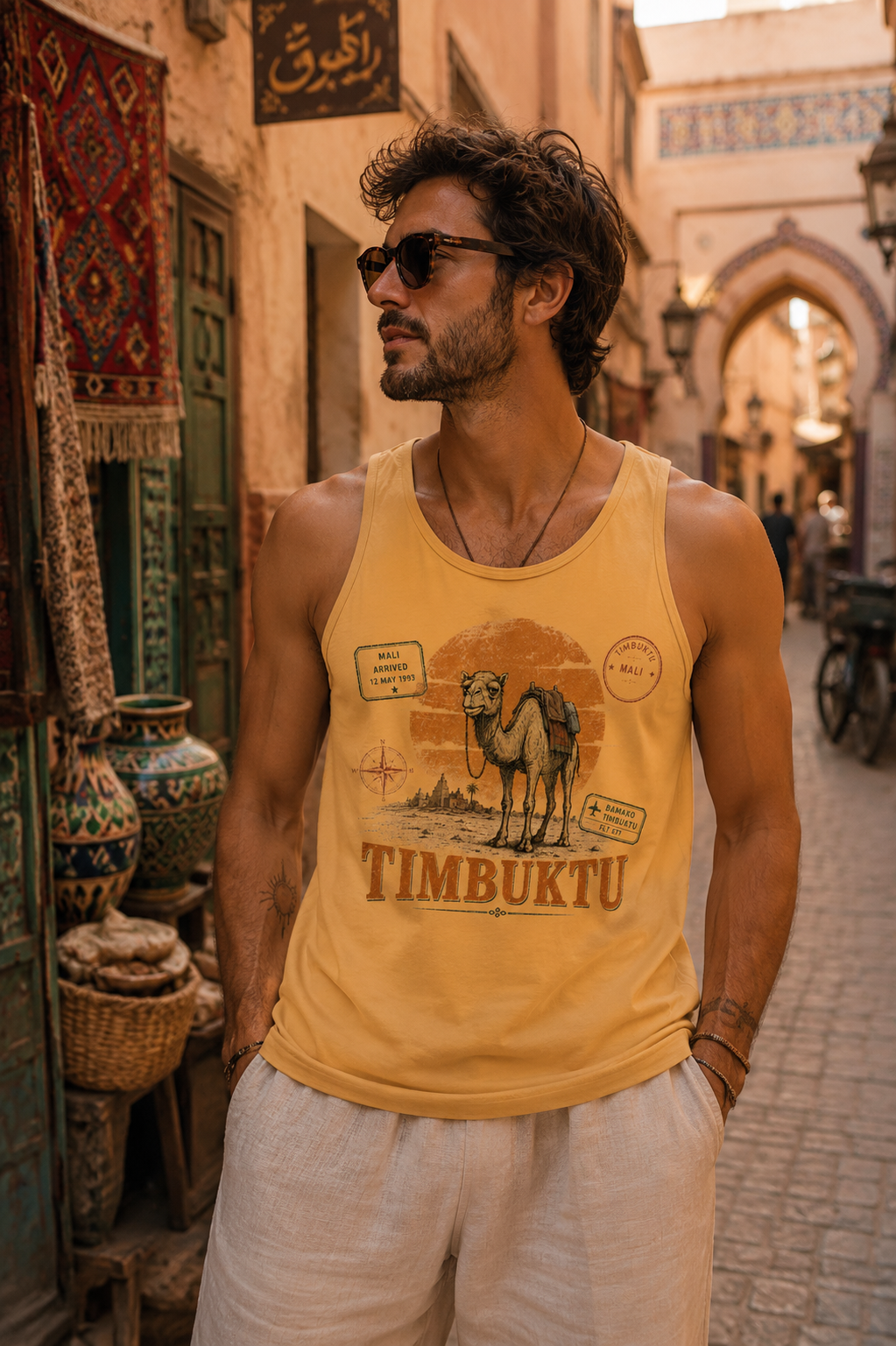 Timbuktu Vintage Travel Tank Top – Desert Explorer Graphic