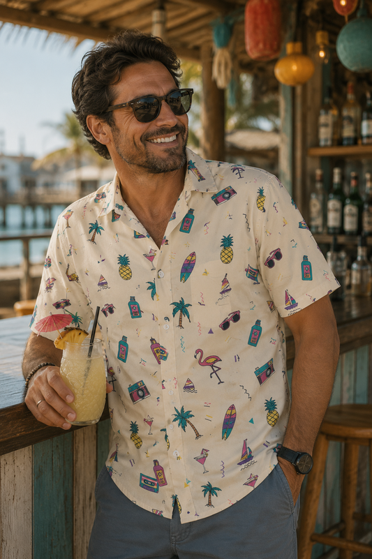 80s Vacation Party Shirt – Retro Tropical Button-Up