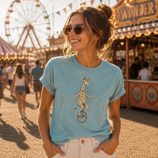 Giraffe on a Unicycle Vintage Tee